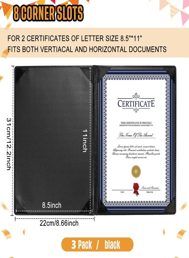 Tenare 3 Pcs Leather Certificate Holder 8.5 x 11 Inch PU Black Red Blue Purple Phd Bachelor Master Diploma Cover Professional Award Folder for Official Graduation Competition Contest Charity (Black) - Image 2